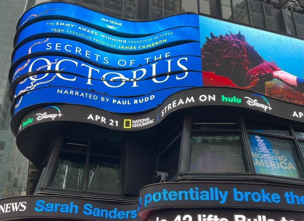 SeaLight Pictures' Nat Geo_Disney series, Secrets of the Octopus, as promoted in Times Square, New York, and around the US.